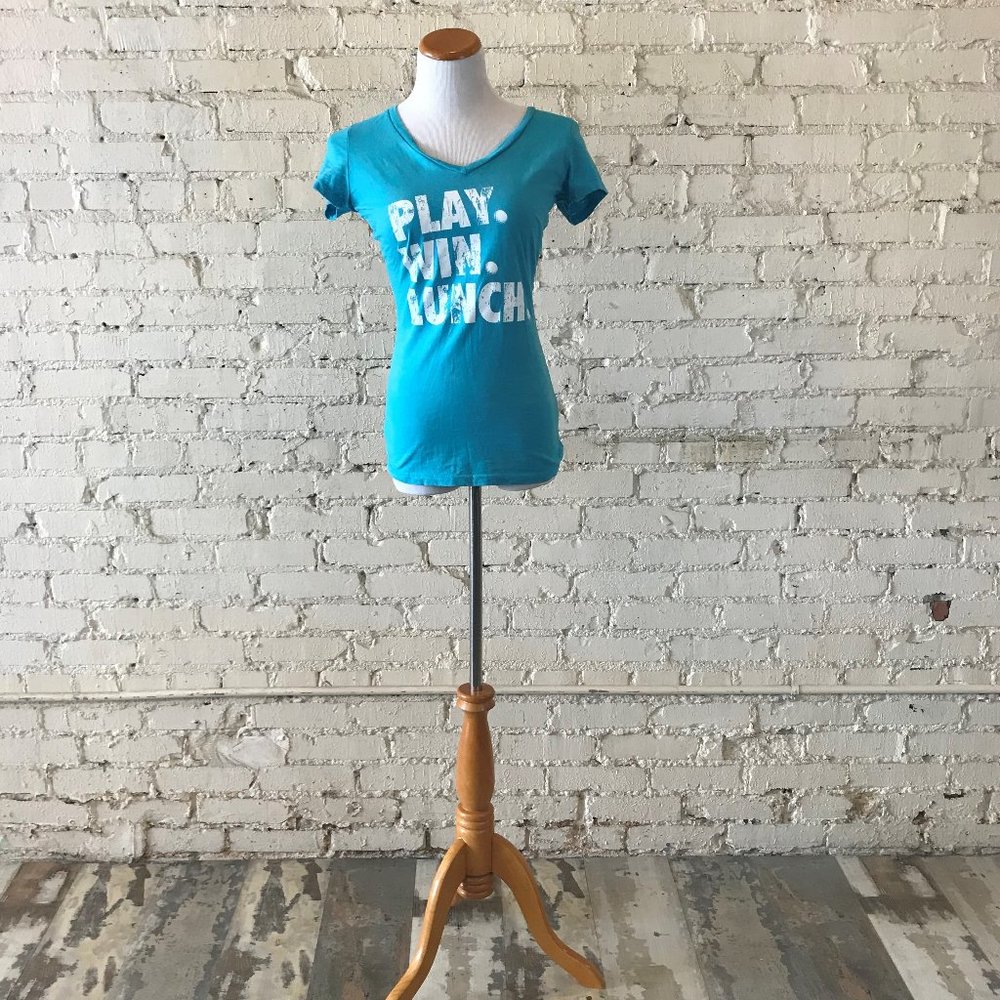 Love All Aqua Play Win Lunch Tennis T-Shirt Medium